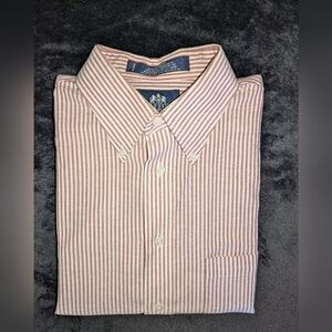 Stafford Wrinkle Free Red White Striped Short Sleeve Shirt 16.5 Button Down